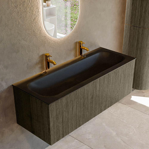 Mondiaz KURVE Ensemble de meuble de salle de bains - 120x46x40cm - 1 tiroir - lavabo solid surface - centre - 2 trous de robinet - Shadow SW1416094