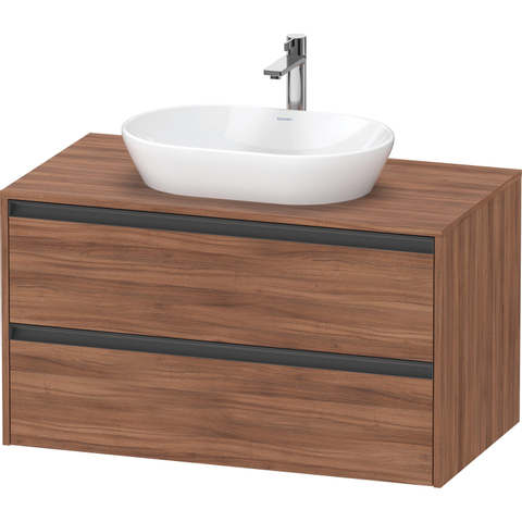 Duravit Ketho.2 Wastafelonderbouwkast - inclusief consoleplaat - met 2 laden - 100x55x56.8cm - met handgrepen antraciet - noten mat SW772393
