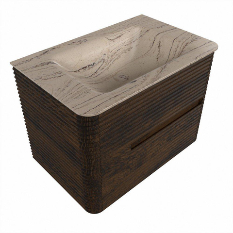 Mondiaz CIRO-DLUX Badkamermeubelset - 70x45x50cm - Solid surface wastafel Arena - 1 wasbak Midden - 1 kraangat - 2 lades - Walnut SW1530390