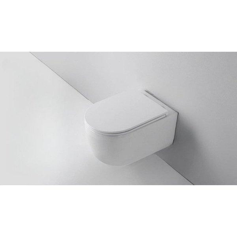 QeramiQ Dely Swirl Toiletset - 36.3x51.7cm - diepspoel - rimless - Geberit UP320 inbouwreservoir - 35mm zitting - geborsteld messing bedieningsplaat - rechtehoekige knoppen - wit mat SW1138643