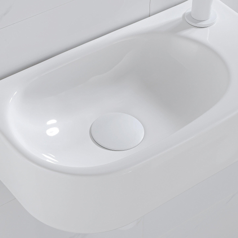 QeramiQ Fuente pack lave-mains – 40 x 21,5 x 12 cm – céramique blanc brillant – perçage à droite – robinet blanc mat SW1232801