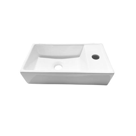 FugaFlow Efficiente Pietra Ensemble lave-mains - 40x22x10cm - céramique - trou de robinet à droite - robinet de lave-mains chromé - bonde - siphon bas - blanc brillant SW1483426