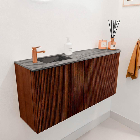 Mondiaz JOYA-DLUX 91.6cm toiletmeubel - ronding rechts kleur Ruby - Wastafel FAYE positie Links 1 kraangat kleur Sombra. SW1425710