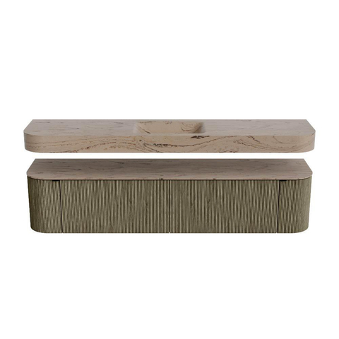 MONDIAZ THOR-DLUX 200cm meuble de salle de bains arrondi gauche + droite couleur Shadow avec 2 tiroirs et 2 portes. Vasque suspendue CLOUD Milieu sans trou de robinet couleur Arena. SW1467091