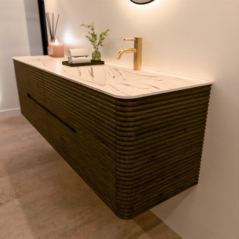 Mondiaz CIRO-DLUX Meuble de salle de bains - 170x45x50cm - Plan vasque solid surface Nata - 1 lavabo à droite - 1 trou de robinet - 4 tiroirs - Shadow SW1532595