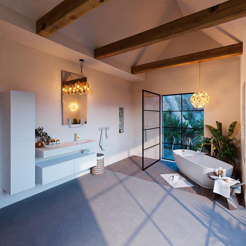 Mondiaz ALAN-DLUX Ensemble de meuble - 130cm - meuble Talc mat - 2 tiroirs - Lavabo Cloud Opalo suspendu - vasque Droite - 1 trou de robinet SW806261