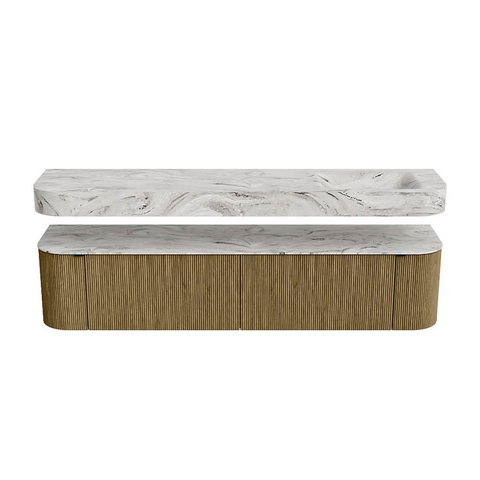 MONDIAZ THOR-DLUX Meuble de salle de bains - 200cm - arrondi gauche + droite - couleur Dusk - 2 tiroirs et 2 portes - Vasque suspendue CLOUD Droite 1 trou de robinet couleur Glace SW1466856