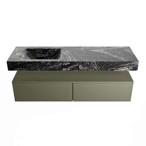Mondiaz ALAN-DLUX Ensemble de meuble - 150cm - meuble Army mat - 2 tiroirs - Lavabo Cloud Lava suspendu - vasque Gauche - 0 trous de robinet SW808444