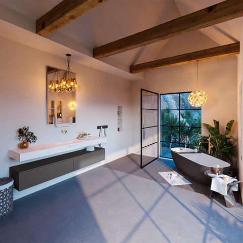 Mondiaz ALAN-DLUX Ensemble de meuble - 200cm - meuble Dark grey mat - 2 tiroirs - Lavabo Cloud Ostra suspendu - vasque Centre - 0 trous de robinet SW807193