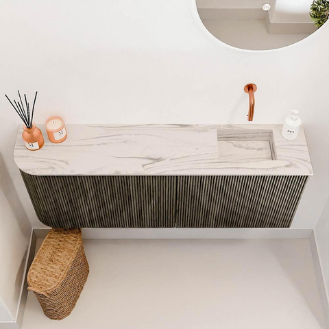 Mondiaz JOYA-DLUX 111.6cm toiletmeubel - ronding links kleur Shadow - Wastafel FAYE positie Rechts Zonder kraangat kleur Nata. SW1424997