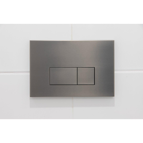 QeramiQ Dely Toiletset - 36.3x51.7cm - diepspoel - rimless - Geberit UP320 inbouwreservoir - softclose toiletzitting - gunmetal bedieningsplaat - rechtehoekige knoppen - wit glans SW804660
