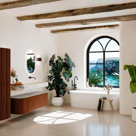MONDIAZ THOR-DLUX 150cm badmeubel ronding links + rechts kleur Ruby met 1 lade en 2 deuren. Vrijhangende wastafel CLOUD Rechts zonder kraangat kleur Glace. SW1464559