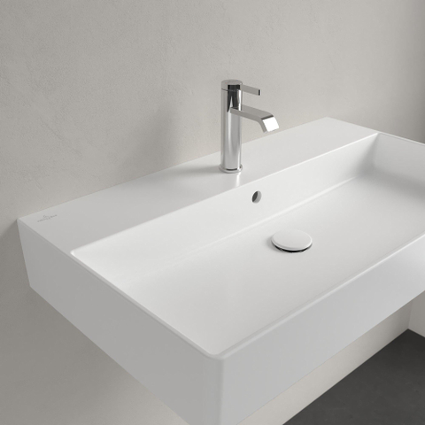 Villeroy & Boch memento 2.0 wastafel - voor handdoekhouders - 80x47cm - met overloop - 1 kraangat CeramicPlus - Stone White (mat wit) SW336052
