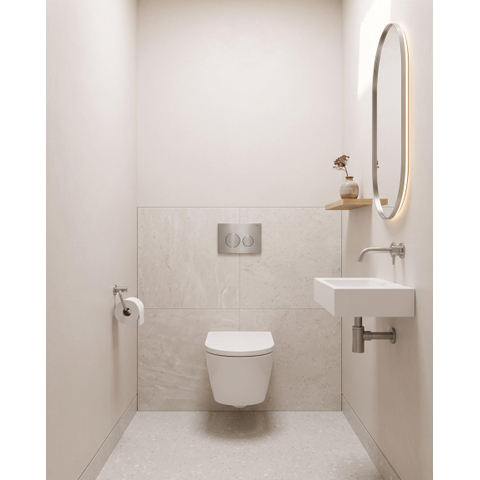 QeramiQ Dely Pack WC - 36.3x51.7cm - à fond creux - sans bride - réservoir WC attenant Geberit UP320 - abattant WC softclose 35 mm - plaque de déclenchement en acier - boutons ronds - blanc brillant SW1222073