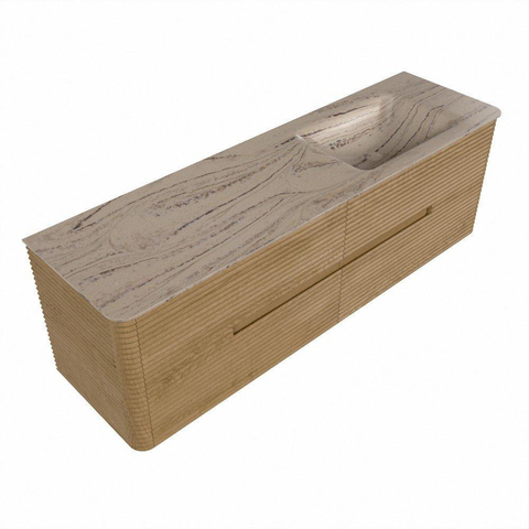 Mondiaz CIRO-DLUX Badkamermeubelset - 160x45x50cm - Solid surface wastafel Arena - 1 wasbak Rechts - zonder kraangaten - 4 lades - Oak SW1531349