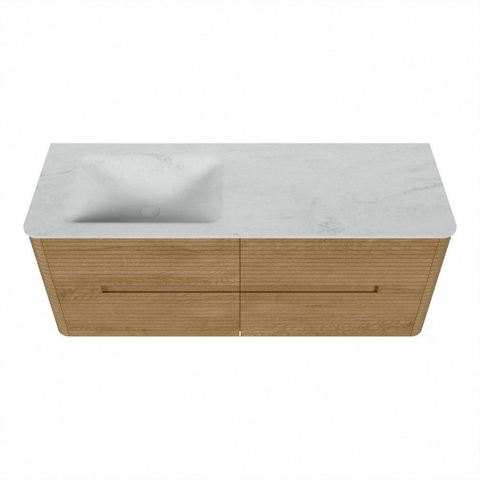 Mondiaz CIRO-DLUX Ensemble de meubles de salle de bains - 130x45x50cm - Plan vasque solid surface Opalo - 1 vasque à gauche - 1 trou de robinet - 4 tiroirs - Chêne SW1531008