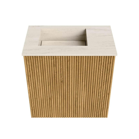 Mondiaz JOYA-DLUX 40cm toiletmeubel - kleur Oak - Wastafel FAYE positie Links 1 kraangat kleur Meli. SW1423923