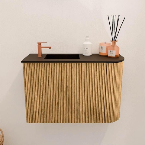 Mondiaz JOYA 61.6cm meuble de salle de bains - arrondi droit couleur Oak - Vasque FAYE position Gauche 1 trou de robinet couleur Urban SW1421197