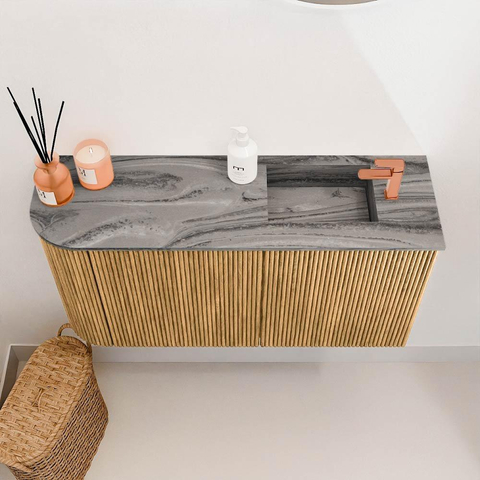 Mondiaz JOYA-DLUX 81.6cm toiletmeubel - ronding links kleur Oak - Wastafel FAYE positie Rechts 1 kraangat kleur Sombra. SW1424276