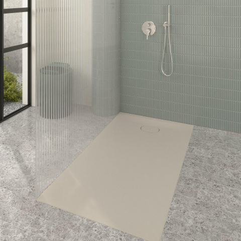 Villeroy & Boch Ecora douchebak - 140x80x3.5cm - afvoer korte zijde - almond (beige) SW1558941