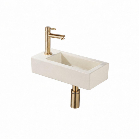QeramiQ Fuente Lavabo pour WC - 38x18.5x9 cm - ceramique - trou de robinet de Lavabo pour WC a gauche - robinet de Lavabo pour WC laiton brosse - siphon bas - bonde - lin SW1582100