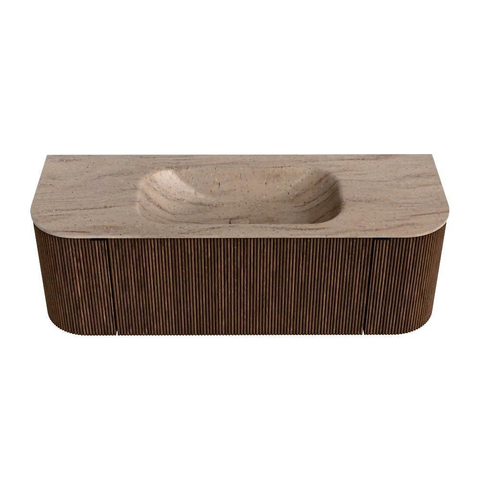 MONDIAZ KURVE-DLUX Meuble de salle de bains 130cm arrondi Gauche + Droite couleur Walnut avec 1 tiroir et 2 portes. Lavabo BIG SMALL Central sans trou de robinet Saba. SW1433155