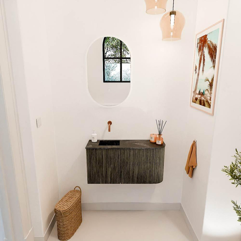 Mondiaz JOYA-DLUX 81.6cm toiletmeubel - ronding rechts kleur Shadow - Wastafel FAYE positie Links Zonder kraangat kleur Lava. SW1422875