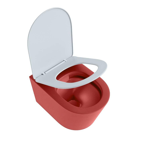 Mondiaz LAVIE WC suspendu – sans bride – 36 x 53 cm – avec abattant softclose – Fire (rouge), abattant Clay (bleu clair/gris) SW1208586