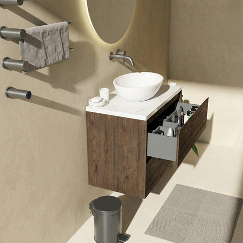 Saniclass Holz Pure Badkamermeubelset - 80x45x63cm - Dia marmeren wastafelblad gepolijst (wit) - zonder kraangat - 2 lades - mat eiken charcoal (hout) SW1478324