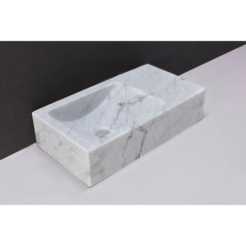 Forzalaqua Venetia fontein - 40x22x10cm - kom links - zonder kraangat - gepolijst carrara (grijs) SW369779