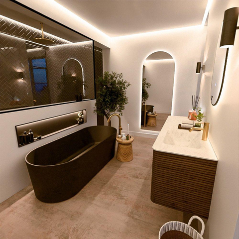 Mondiaz CIRO-DLUX Meuble de salle de bains - 150x45x50cm - Plan-vasque en solid surface Opalo - 1 lavabo à droite - 1 trou de robinet - 4 tiroirs - Dusk SW1532959