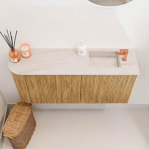 Mondiaz JOYA-DLUX 91.6cm toiletmeubel - ronding links kleur Oak - Wastafel FAYE positie Rechts 1 kraangat kleur Meli. SW1426236