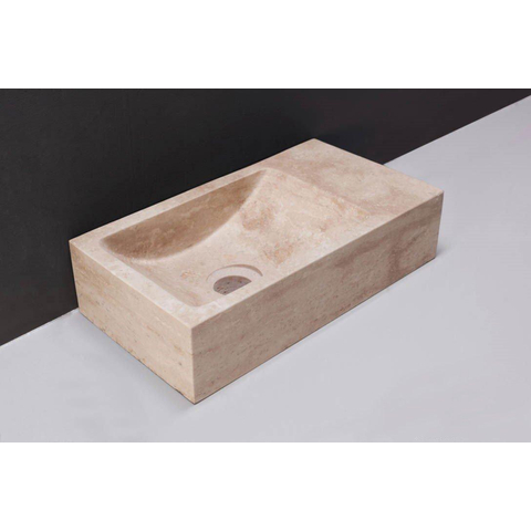 Forzalaqua Venetia fonteinbak 40x22x10cm wasbak Links 0 kraangaten Natuursteen Travertin gezoet SW369916