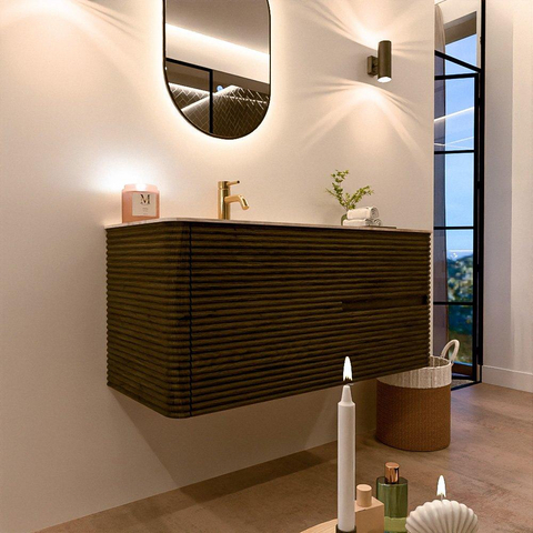 Mondiaz CIRO-DLUX Ensemble de meuble de salle de bains - 110x45x50cm - Lavabo solid surface Frappe - 1 vasque à gauche - 1 trou de robinet - 2 tiroirs - Shadow SW1532001