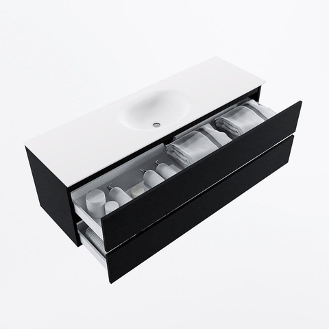 MONDIAZ VICA meuble sous lavabo 150cm Urban 2 tiroirs. Lavabo MOON central sans trou de robinet, couleur Talc. SW1381888