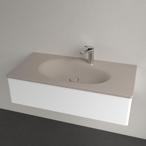 Villeroy & Boch Antao meubelwastafel - 100x50cm - 1 kraangat - zonder overloop CeramicPlus - mat almond (beige) SW917884