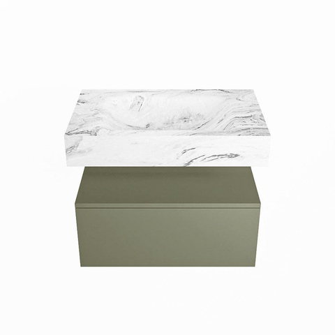 Mondiaz ALAN-DLUX Ensemble de meuble - 70cm - meuble Army mat - 1 tiroir - Lavabo Cloud Glace suspendu - vasque Centre - 1 trou de robinet SW806123