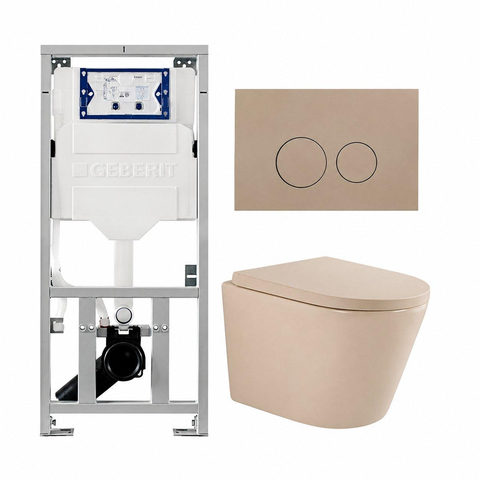 QeramiQ Dely Pack WC - 36,3x51,7cm - à fond creux - sans bride - réservoir encastré Geberit UP320 - abattant WC softclose 35 mm - plaque de déclenchement taupe - boutons ronds - mat beige SW1236507