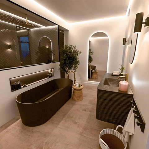 Mondiaz CIRO-DLUX Ensemble de meubles de salle de bains - 120x45x50cm - Lavabo solid surface Lava - 1 vasque à droite - 1 trou de robinet - 2 tiroirs - Shadow SW1532291
