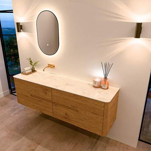Mondiaz CIRO-DLUX Badkamermeubelset - 170x45x50cm - Solid surface wastafel Ostra - 1 wasbak Links - zonder kraangaten - 4 lades - Oak SW1530925