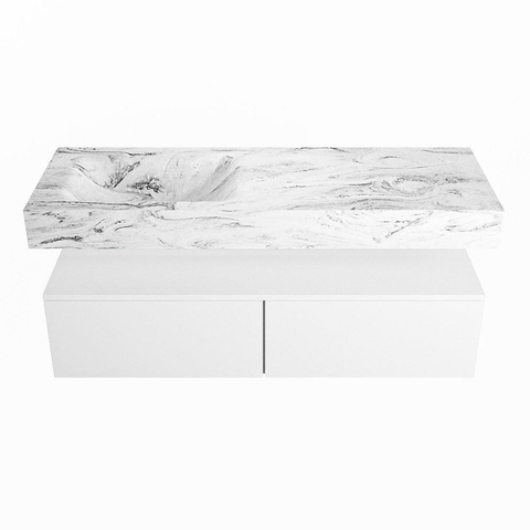 Mondiaz ALAN-DLUX Ensemble de meuble - 130cm - meuble Talc mat - 2 tiroirs - Lavabo Cloud Glace suspendu - vasque Gauche - 1 trou de robinet SW805633