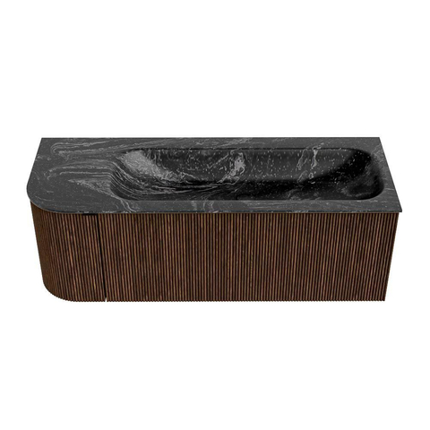 MONDIAZ KURVE-DLUX 125cm badmeubel met module 25 L kleur Walnut met 1 lade en 1 deur. Wastafel BIG MEDIUM rechts zonder kraangat kleur Lava. SW1137253