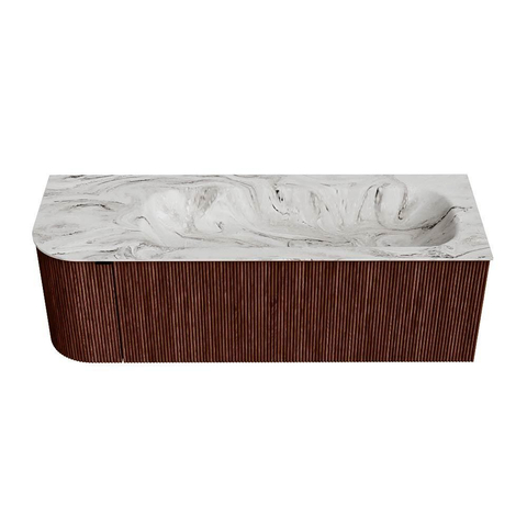 Mondiaz KURVE-DLUX Badkamermeubelset - 135x46x40cm - 1 lade - 1 deur - wastafel solid surface - rechts - zonder kraangat - Ruby SW1415819