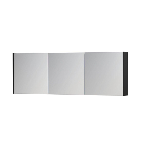 INK SPK1 Spiegelkast - 180x14x60cm - 3 deuren - dubbelzijdige Spiegel - schakelaar en stopcontact - MDF lak zwart mat SW493953