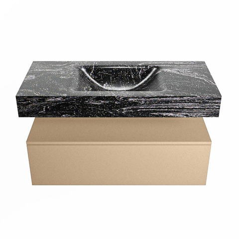 Mondiaz ALAN-DLUX Ensemble de meuble - 100cm - meuble Oro mat - 1 tiroir - Lavabo Cloud Lava suspendu - vasque Centre - 0 trous de robinet SW808864