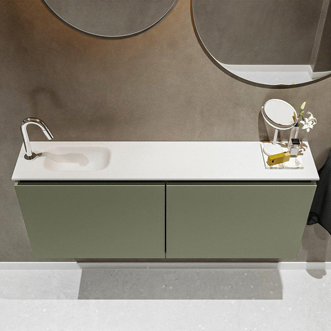 MONDIAZ TURE Toiletmeubel 120x23x50cm met 1 kraangaten 2 deuren army mat Wastafel Eden links Solid Surface Wit SW475023