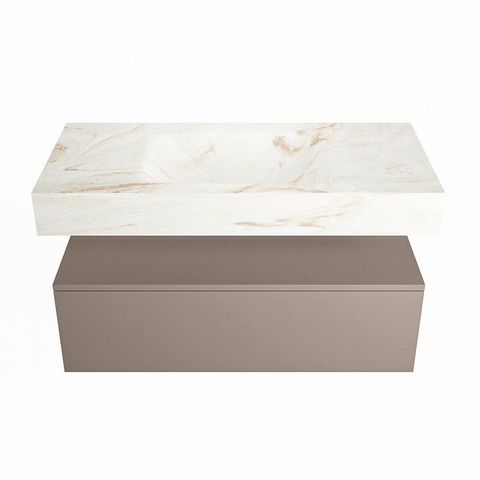 Mondiaz ALAN-DLUX Ensemble de meuble - 100cm - meuble Smoke mat - 1 tiroir - Lavabo Cloud Frappe suspendu - vasque Centre - 0 trous de robinet SW805039