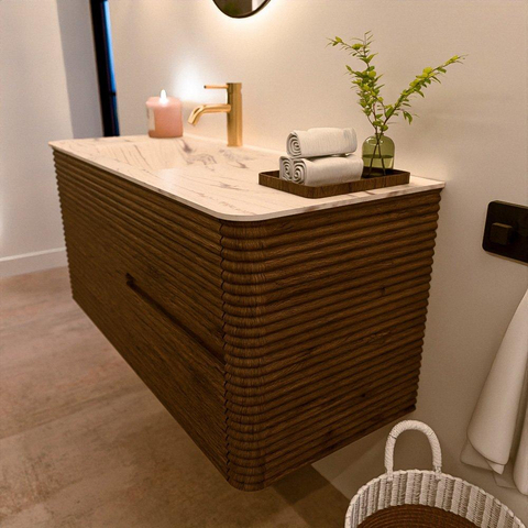 Mondiaz CIRO-DLUX Ensemble de meubles de salle de bains - 110x45x50cm - Plan vasque solid surface Nata - 1 vasque à gauche - 1 trou de robinetterie - 2 tiroirs - Dusk SW1533234