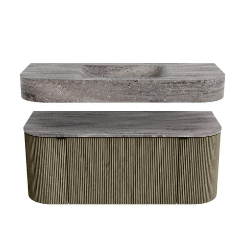 MONDIAZ THOR-DLUX Meuble de salle de bains 110cm arrondi gauche + droite couleur Shadow avec 1 tiroir et 2 portes. Vasque suspendue CLOUD Milieu 1 trou de robinet couleur Oza. SW1463000