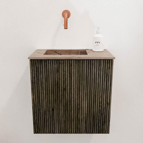 Mondiaz JOYA-DLUX 40cm toiletmeubel - kleur Shadow - Wastafel FAYE positie Links Zonder kraangat kleur Arena. SW1424795